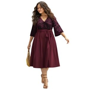 Bloomchic Womens Maroon Midi High Waist Dress - NWT - Size 14-16